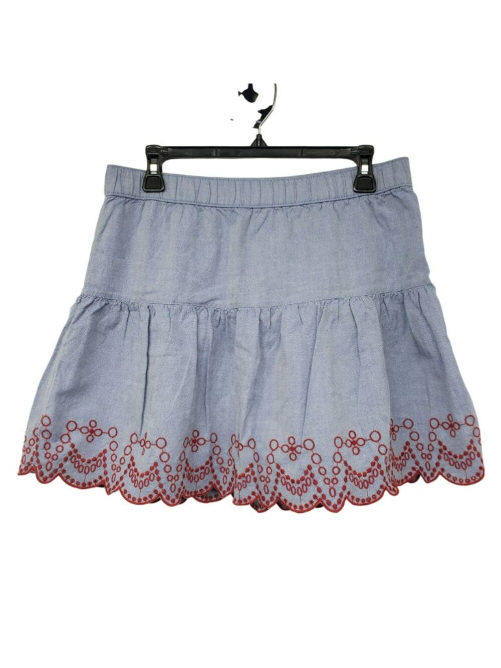 Vineyard Vines Blue Red Embroidered A Line Mini Skirt Chambray Flounce Pull On - Picture 2 of 9
